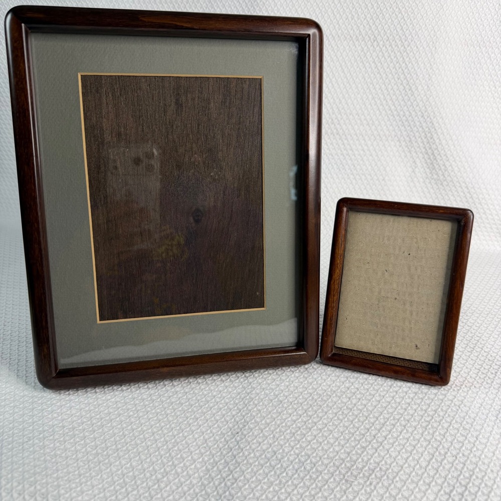 VTG Dark Wood Picture Frame Set of 2 Matted Tabletop Wall Mount 8x10 & 3.5x5